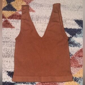 Brown Sleeveless V-Neck Top